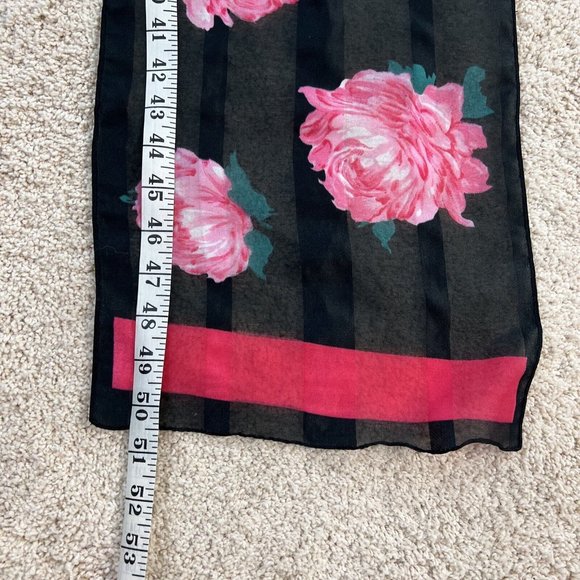 Sheer Scarf Black Pink 50" x 10.5"  Floral Roses - Picture 7 of 8